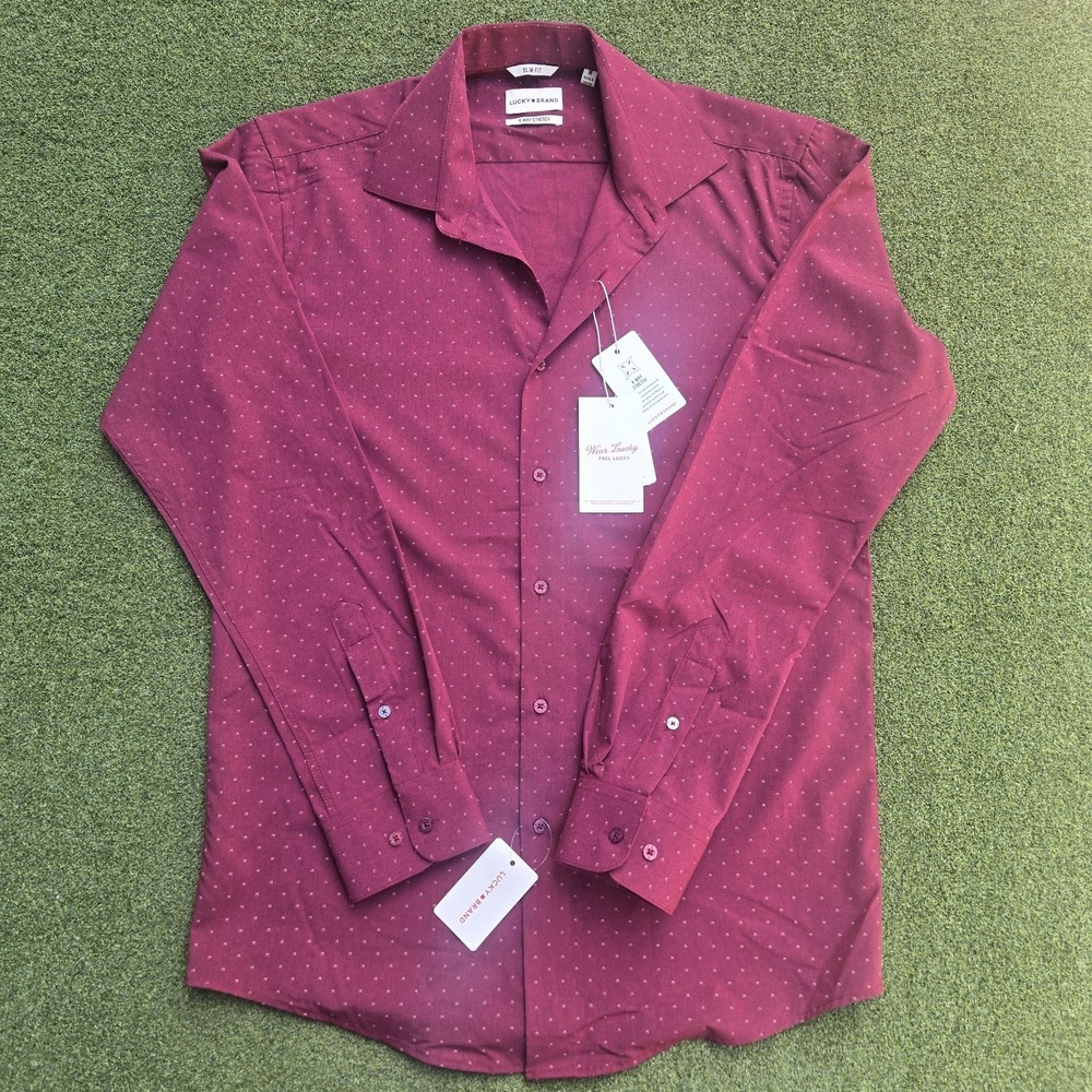 Lucky Brand Shirt Men's Medium Burgundy 4 Ways Stretch Long Sleeve Botton Up - Picture 4 of 13